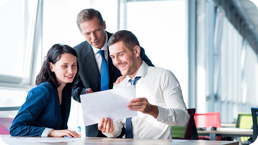 Professionals collaborating on a business project
